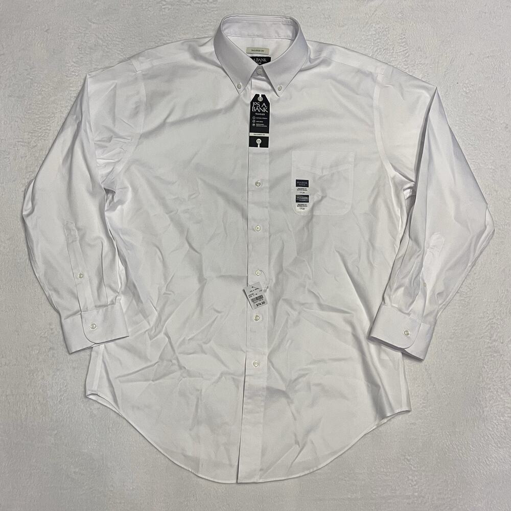 Jos A Bank Travelers Collection White Tailored Fit Long Sleeve Dress Shirt 17 34